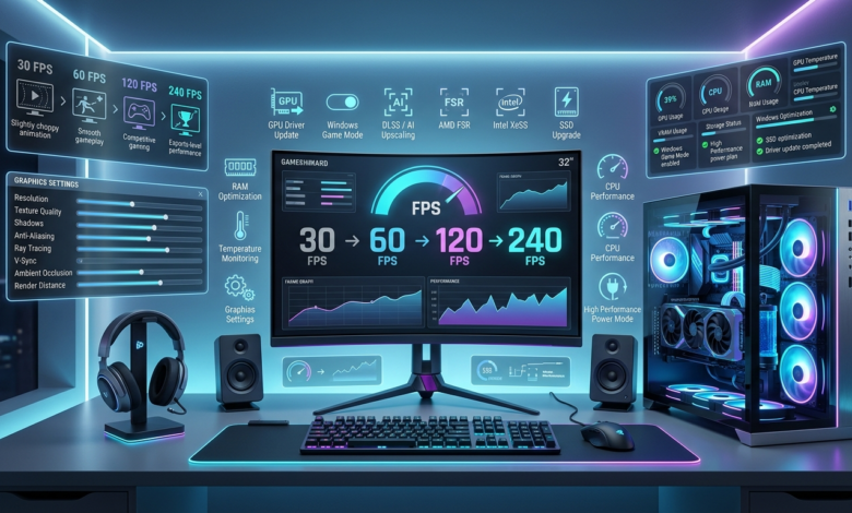 Gamer optimizing FPS for better gaming performance on a Windows PC