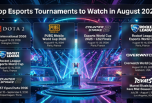 Top esports tournaments August 2026 lineup featuring Dota 2, CS2, and Rocket League